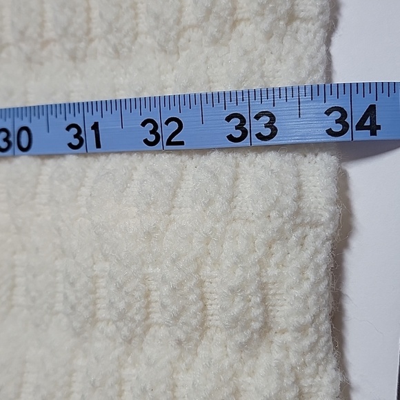 VTG Sweater Cardigan Coat Longline Knit 3/4 Sleeve Open Front Collar 60s Cream M - Picture 8 of 9